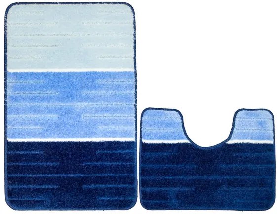 Sada kúpeľňových koberčekov COMO modrá / krémová, pruhy