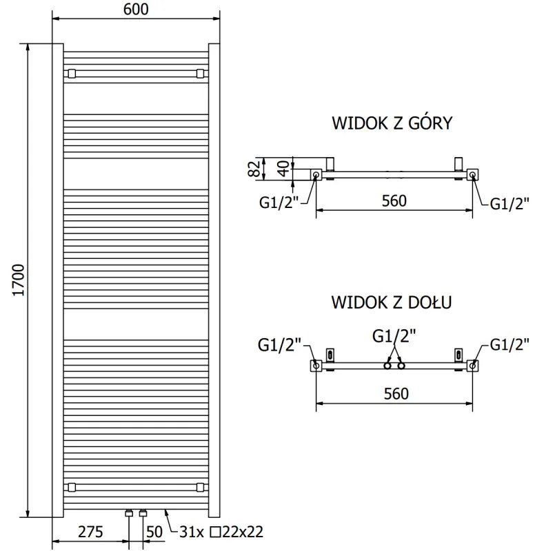 Mexen Pluton vykurovacie teleso 1700 x 600 mm, 980 W, čierna, W106-1700-600-00-70