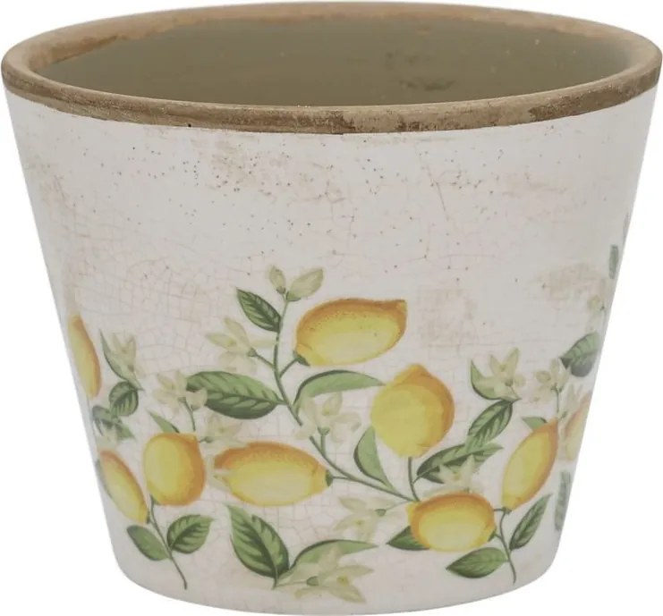 Béžový antik keramický kvetináč s citrónmi Limone Blossom - Ø 13*10 cm