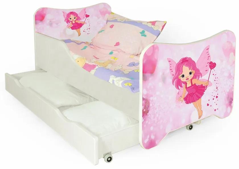 Detská posteľ s roštom a matracom Happy Fairy - biela / kombinácia farieb