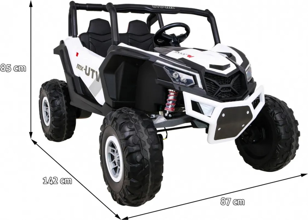 Ramiz UTV-MX batériová bugina pre deti Biela + pohon 4x4 + diaľkové ovládanie + LED audio + úložný priestor + EVA + pomalý štart