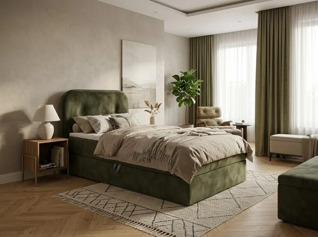 Čalúnená posteľ boxspring FORENA 90x200 cm tmavozelená Matrac: Bonell pružinová matrac