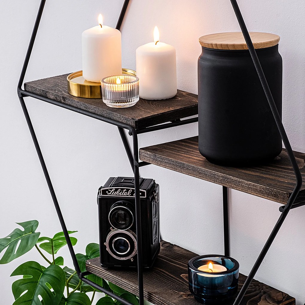 Nástenná polica NARCISSUS z masívu čierna/orech