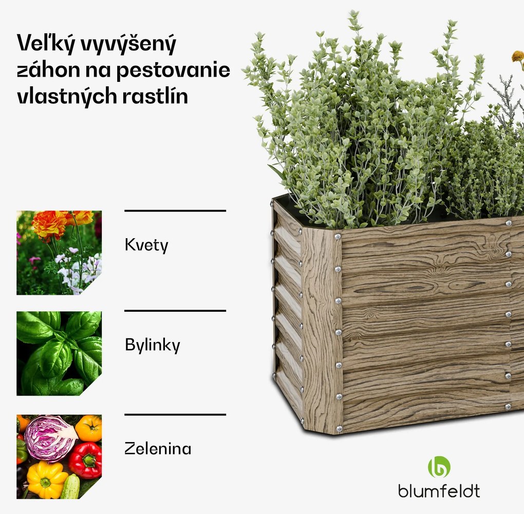 Blumfeldt High Grow Straight vyvýšený záhon, 432 L, Ergonomický, Odolný voči poveternostným vplyvom, Otvorená základňa