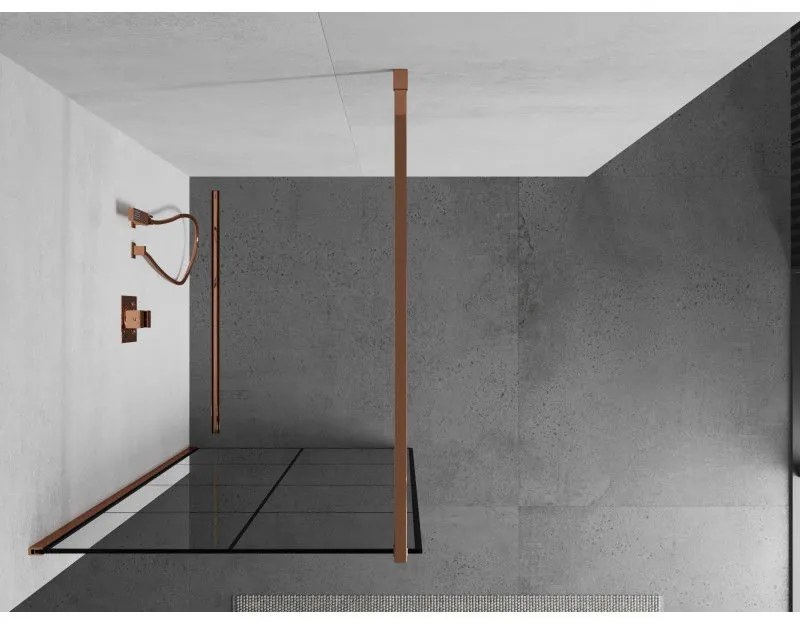 Mexen Kioto, sprchová zástena 80x200 cm, 8mm číre sklo s čiernym vzorom, profil ružové zlato, 800-080-101-60-77