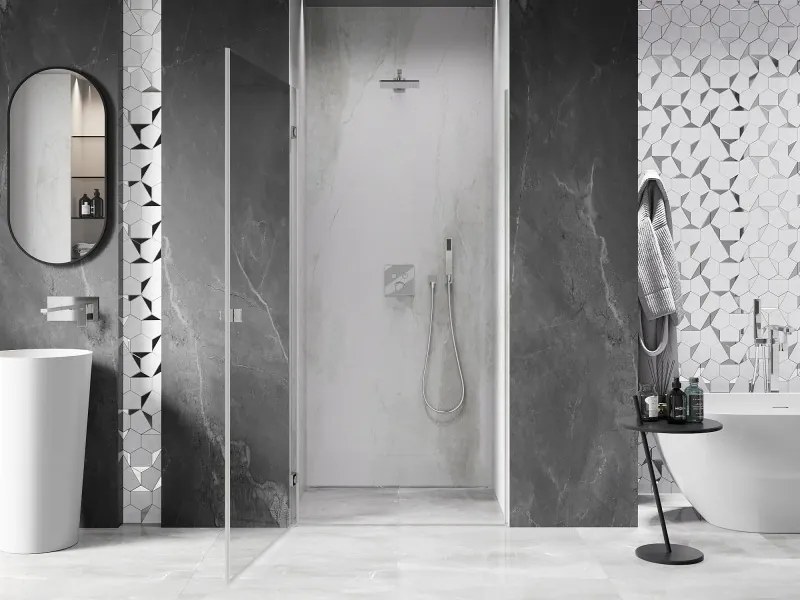 Mexen, Mexen Lunar-B Otočné ľavé sprchové dvere 85 cm, transparentné, brúsený nikel - 832-085-000-97-00-L