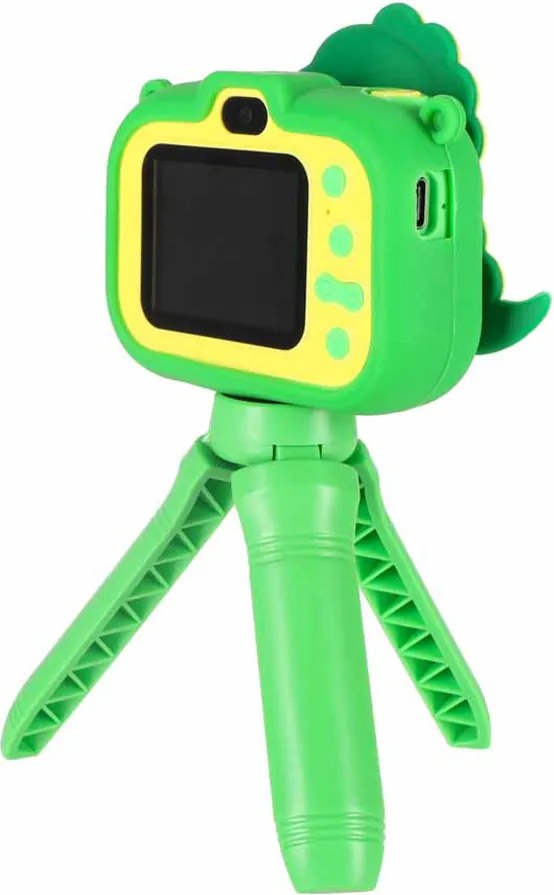 Detský digitálny fotoaparát KIK Dinosaurus so statívom, zelený