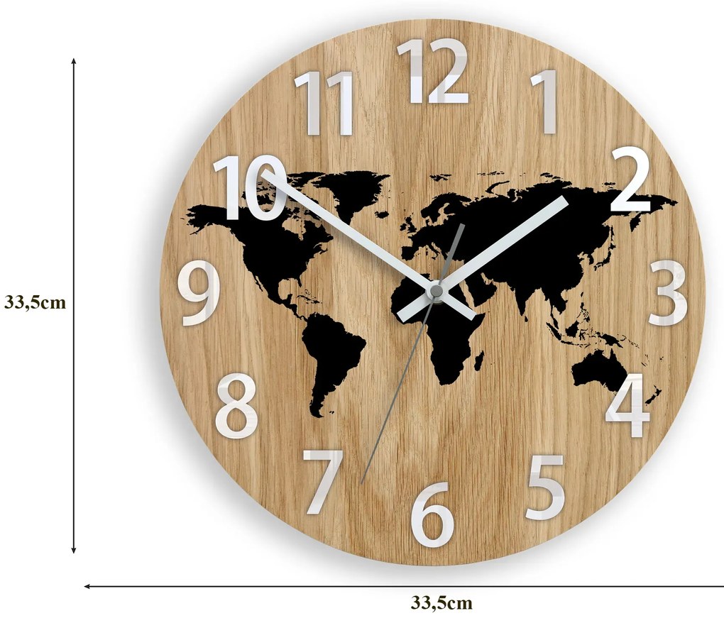 Drevené nástenné hodiny Mapa Drevo 33 cm hnedé/čierne