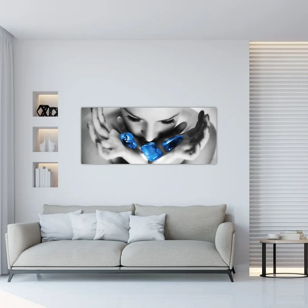 Obraz portrétu ženy s kameňmi (120x50 cm)