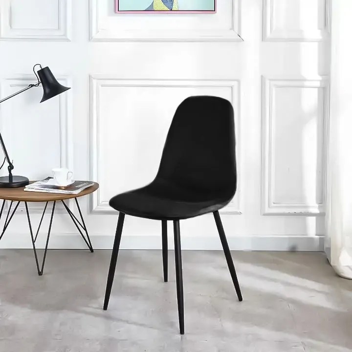ModernHome Sada 4 zamatových stoličiek do jedálne a obývačky - čierna