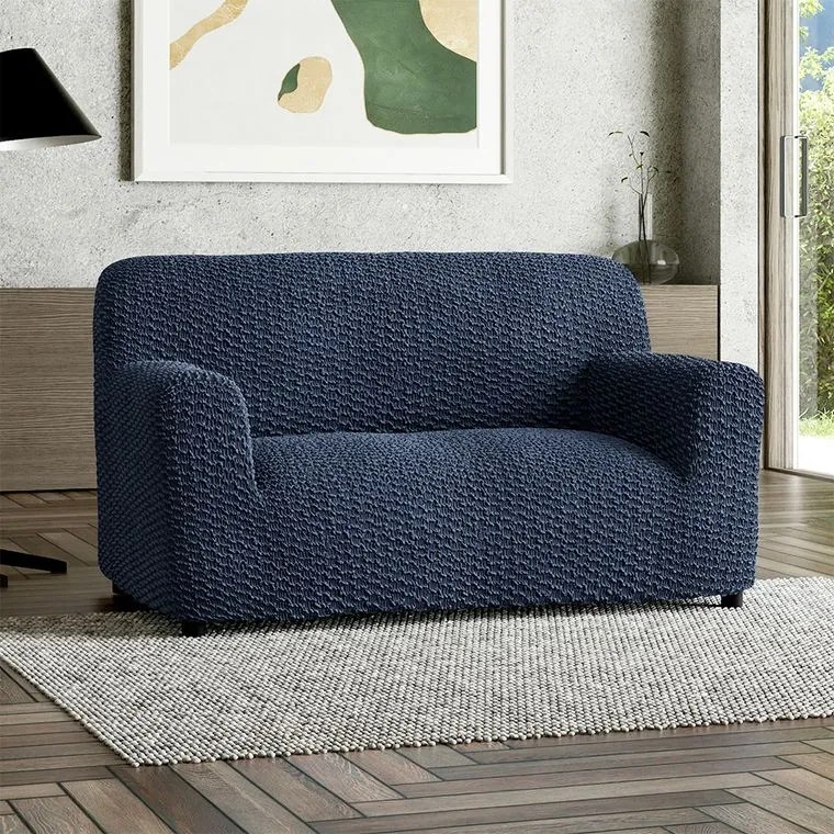 Bielastické poťahy MOSAICO modré dvojkreslo (š. 120 - 160 cm)