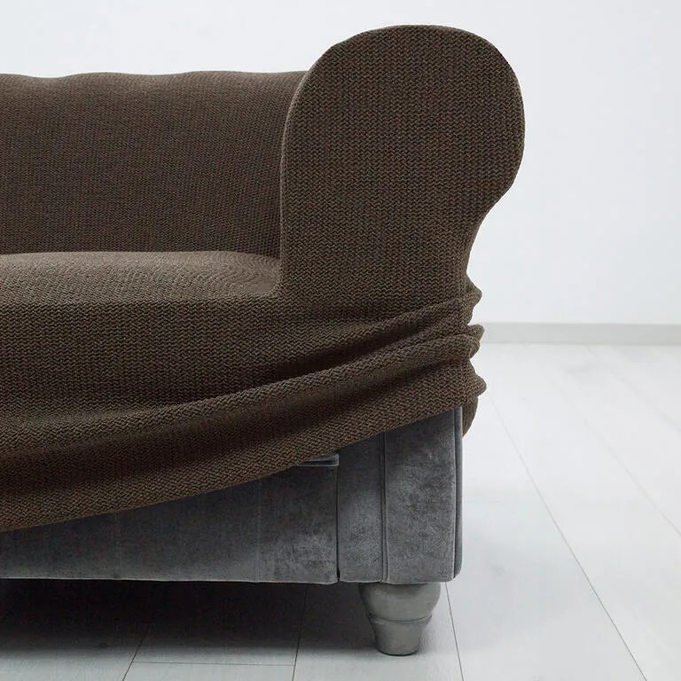 Super strečové poťahy HARMONIA tabaková sedačka s otomanom vľavo (š. 210 - 320 cm)