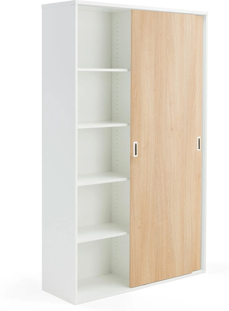 Kancelárska skriňa Modulus s posuvnými dverami, 2000x1200 mm, biela/dub