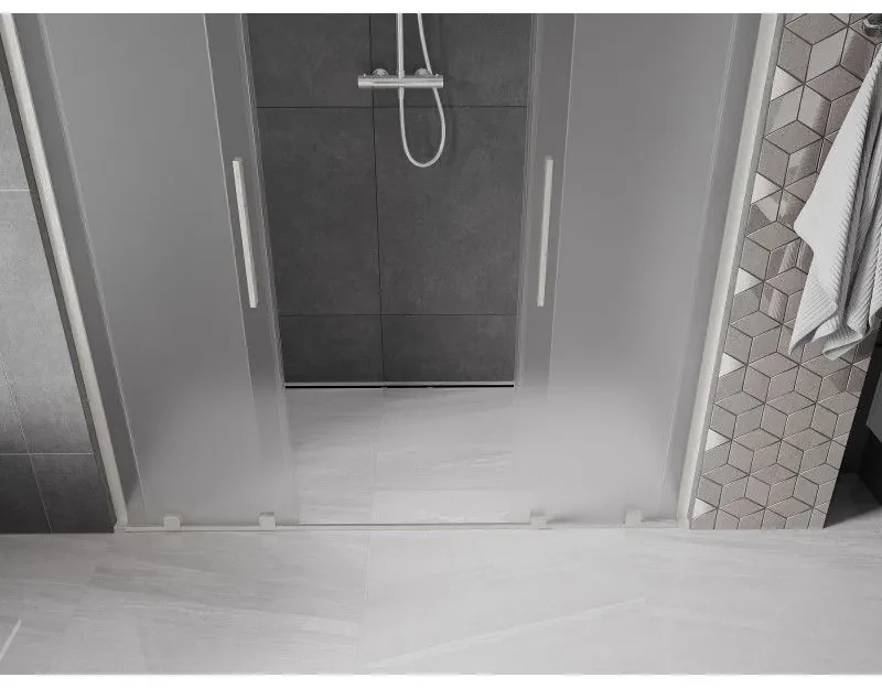 Mexen Velar L Duo, posuvné sprchové dvere do otvoru 170 cm, 8mm sklo námraza, brúsená oceľ, 871-170-003-32-97
