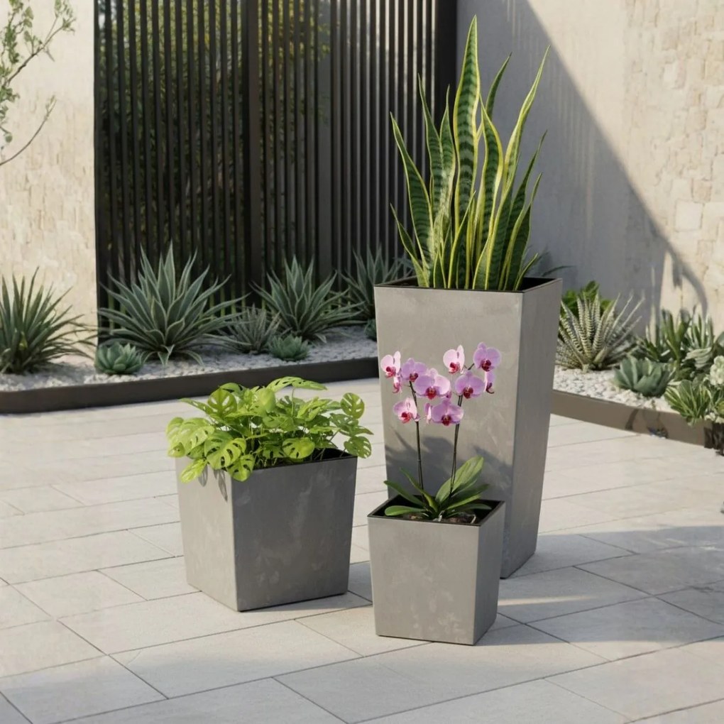 PLASTOVÝ KVETINÁČ PORTO 75X39,5X39,5 CM IMITÁCIA BETÓNU SIVÁ