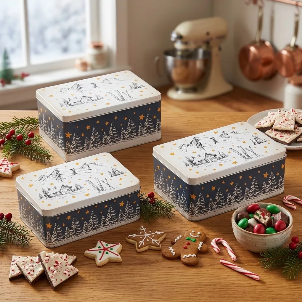VERK GROUP Sada 3 ks plechových vianočných štvorcových boxov WINTER