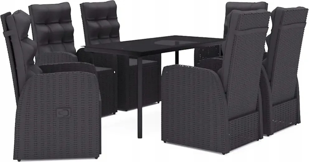 vidaXL 7-dielna súprava záhradného nábytku s podložkami, čierna