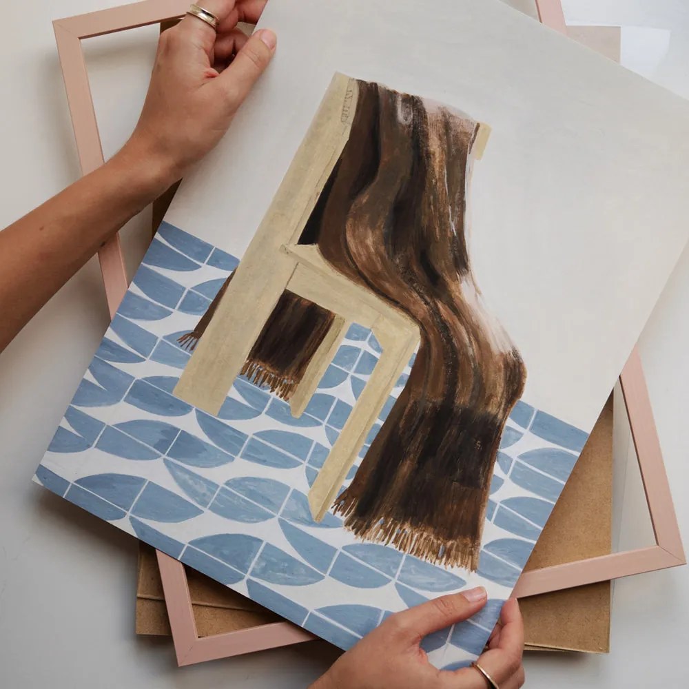 The Poster Club Plagát Chair with Blanket by Isabelle Vandeplassche 30x40
