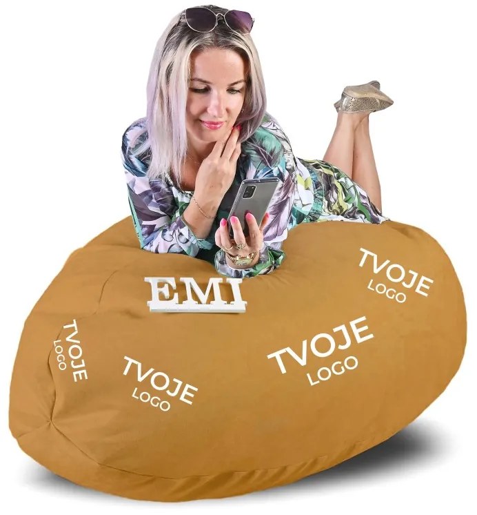 Sedací vak hruška semišová škoricová s vlastným logom EMI