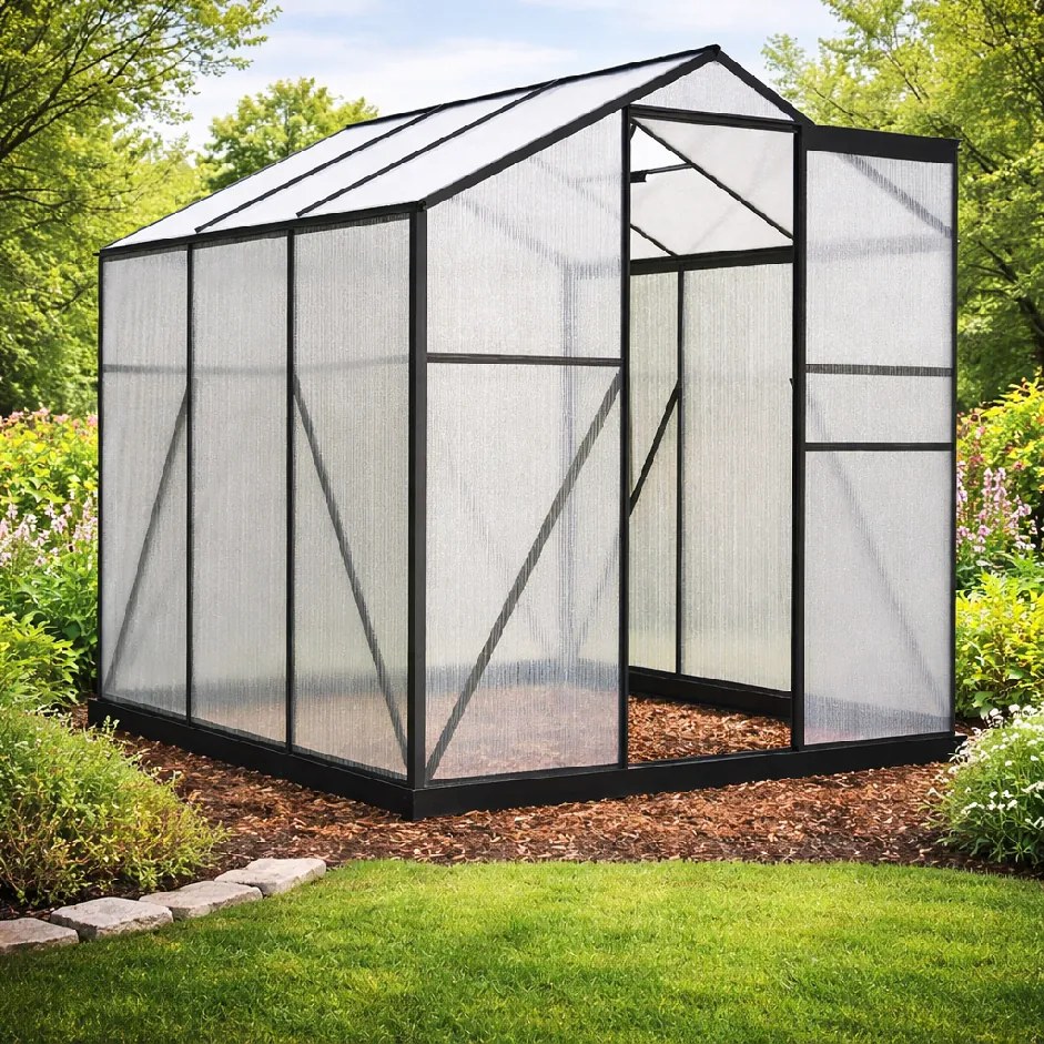 Skleník so základňou BestBerg BBGH-606B / 3,61 m² / 190 × 190 × 194 cm / čierna