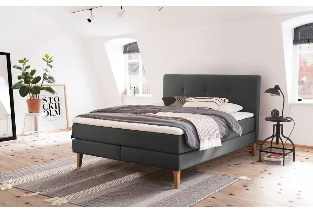 Antracitová boxspring posteľ 180x200 cm Stockholm – Meise Möbel
