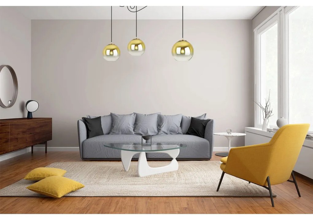 Závesné svietidlo Bergen Gold Spider, 3x zlaté/transparentné sklenené tienidlo (fi 20cm)