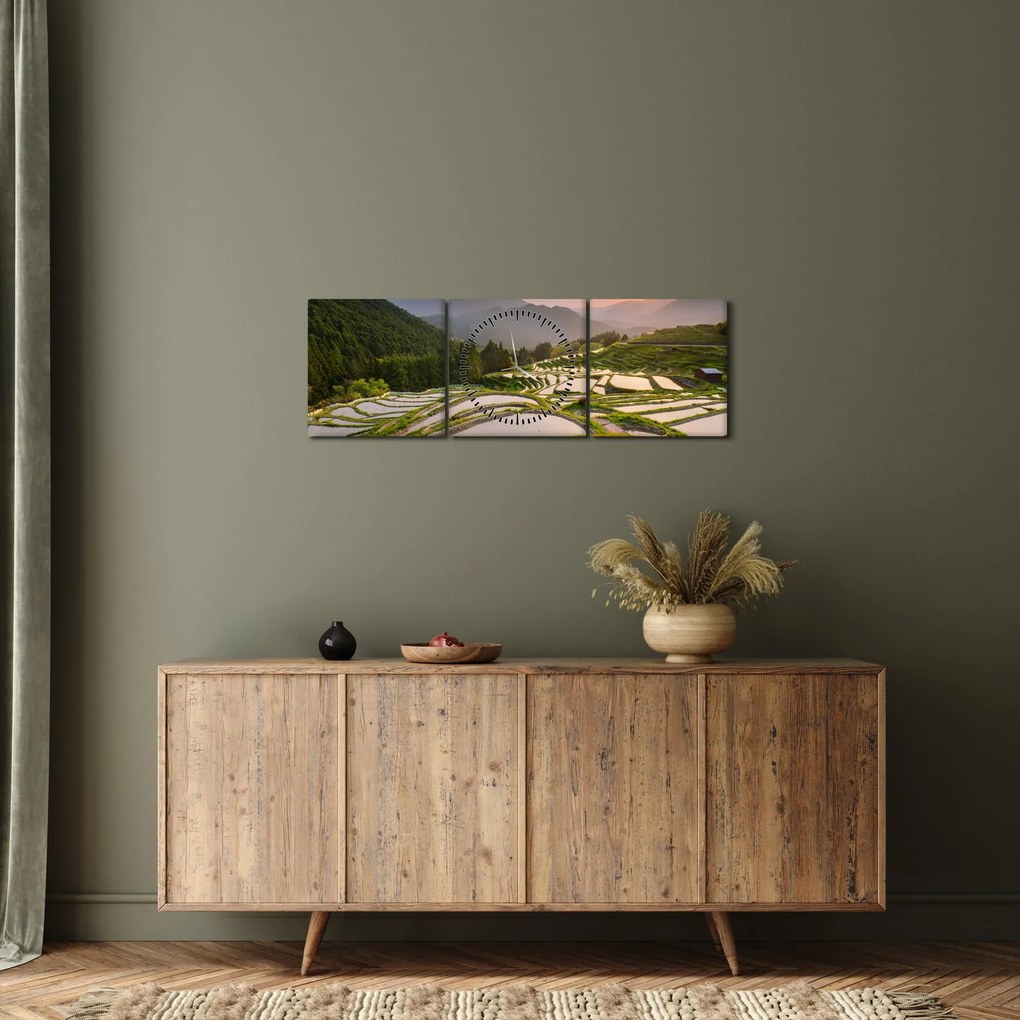 Obraz - Ryžové terasy (s hodinami) (90x30 cm)