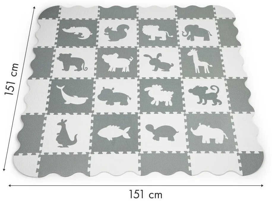 Penová podložka pre deti  151 x 151 cm - puzzle zvieratka