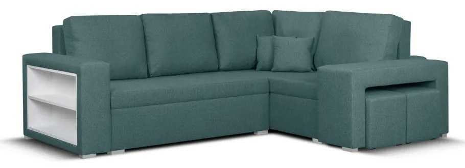 Rozkládací rohová sedací souprava MODO5 + 2 Taburety Zelená