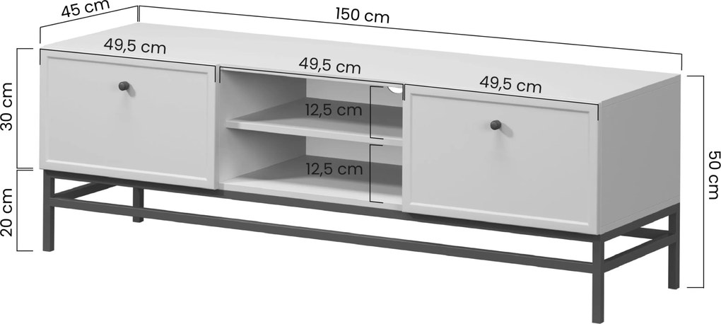 TV stolík Lorini 150 cm na stojane – kašmírová / čierne úchytky T