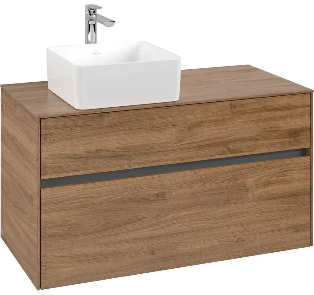 VILLEROY &amp; BOCH Collaro závesná skrinka pod umývadlo na dosku (umývadlo vľavo), 2 zásuvky, 1000 x 500 x 548 mm, Oak Kansas, C03900RH