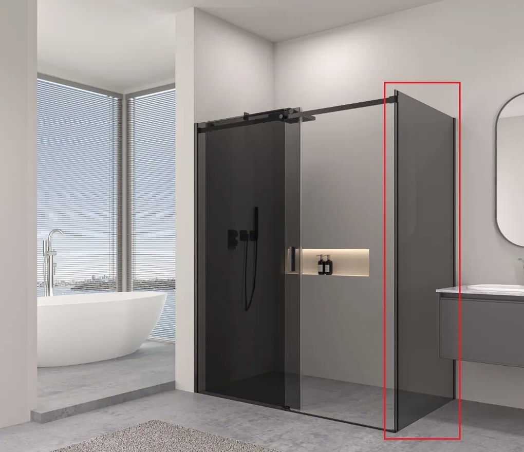 Erga Lynn, pevná stena pre sprchový kút 70x195 cm, 8mm šedé sklo, čierny profil, ERG-V02-LYNN-G070-GR-BK