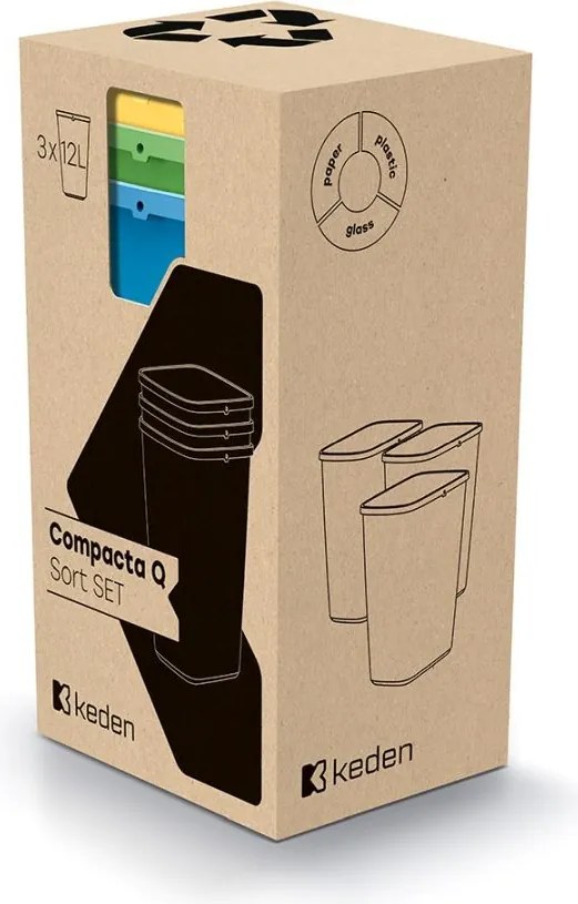 Sada 3 odpadkových košov COMPACTO 3x12 L viacfarebná