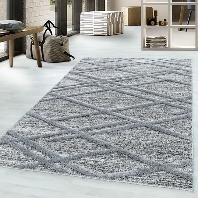 Koberec 3D La Casa PISA mriežka sivý