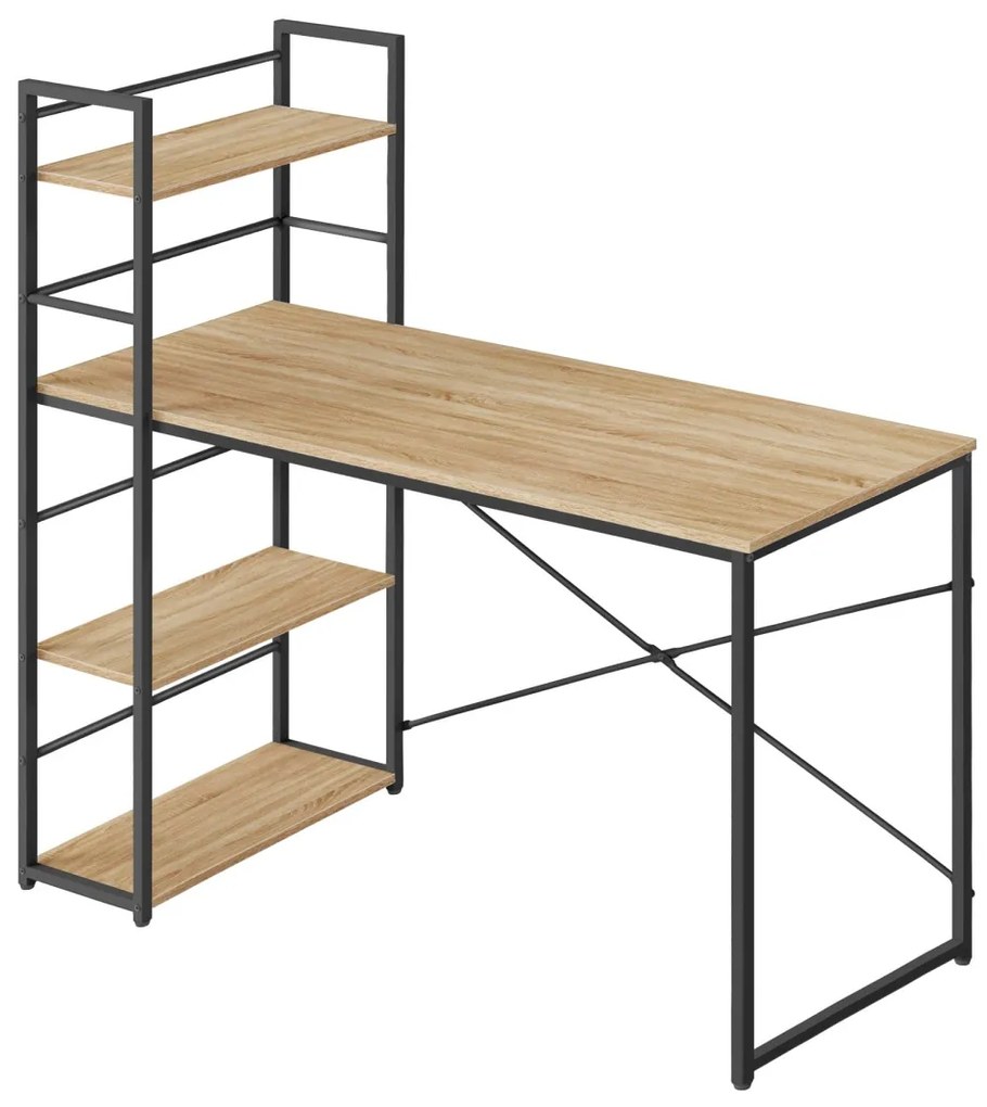 Písací stôl MAX 4.0 SONOMA s regálom a čiernymi nohami 120x44 cm