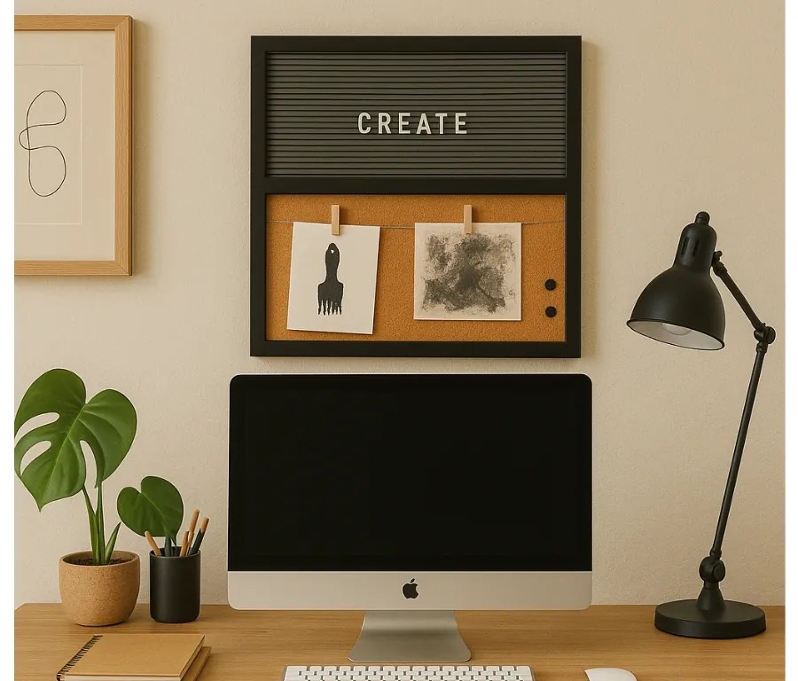 Nástenná tabuľa HOME OFFICE korková s písmenami 40x40 cm, čierna