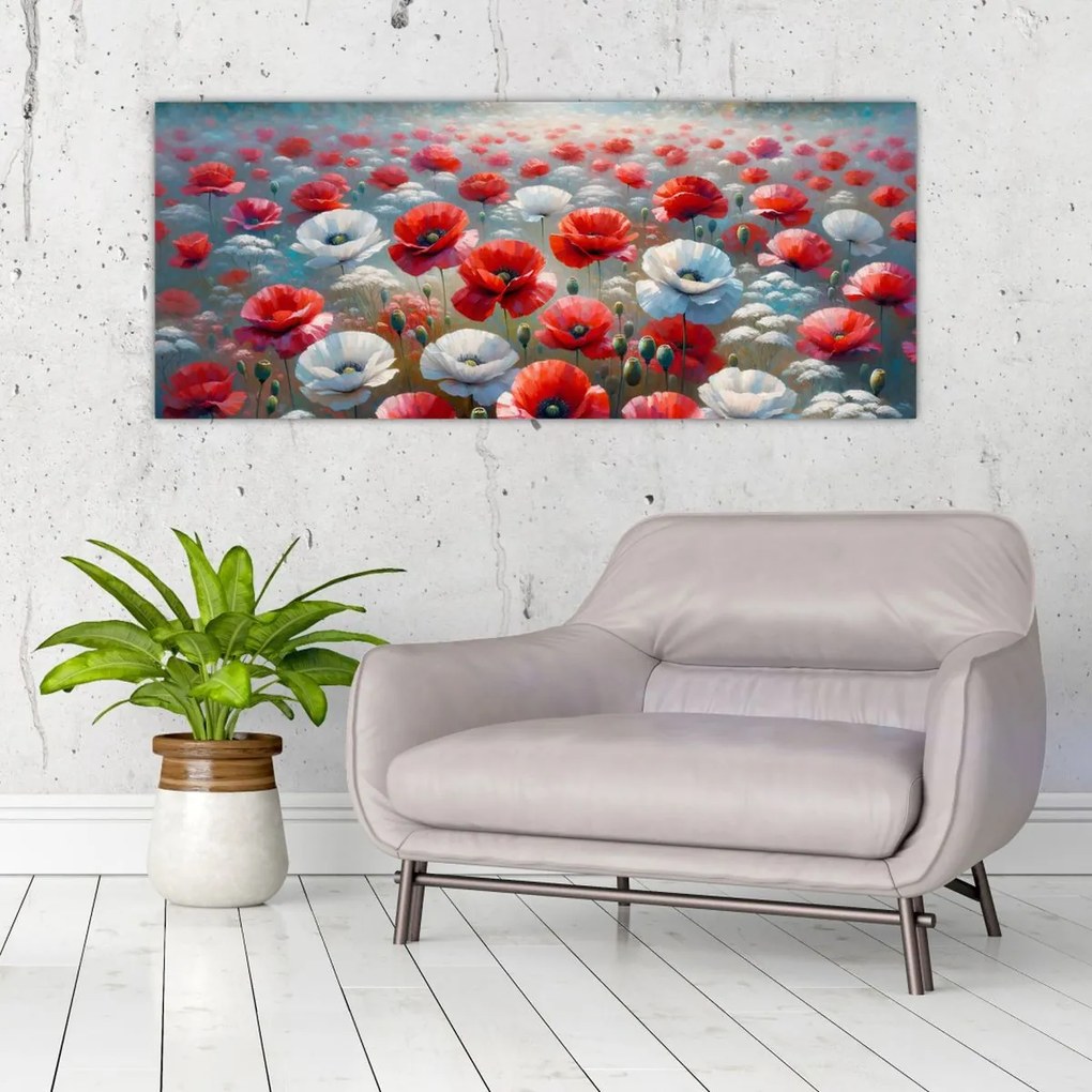 Obraz - Pole vlčích makov (120x50 cm)