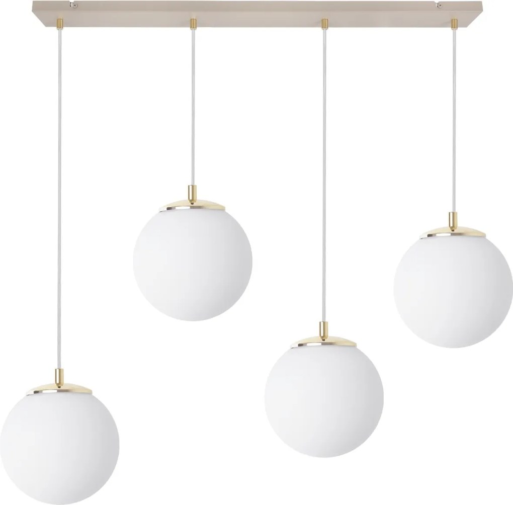 Závesné svietidlo Florence, 4x biele sklenené tienidlo, g/be