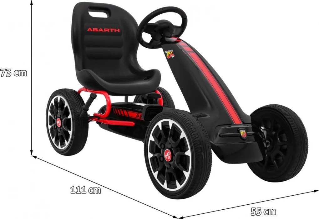 Ramiz ABARTH pedálová motokára pre deti čierna + EVA kolesá + ručná brzda + voľnobeh