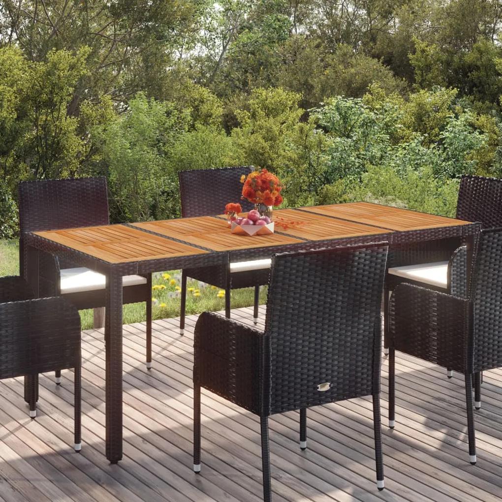 záhradný stôl s drevenou doskou čierny 190x90x75 cm polyratan 319905