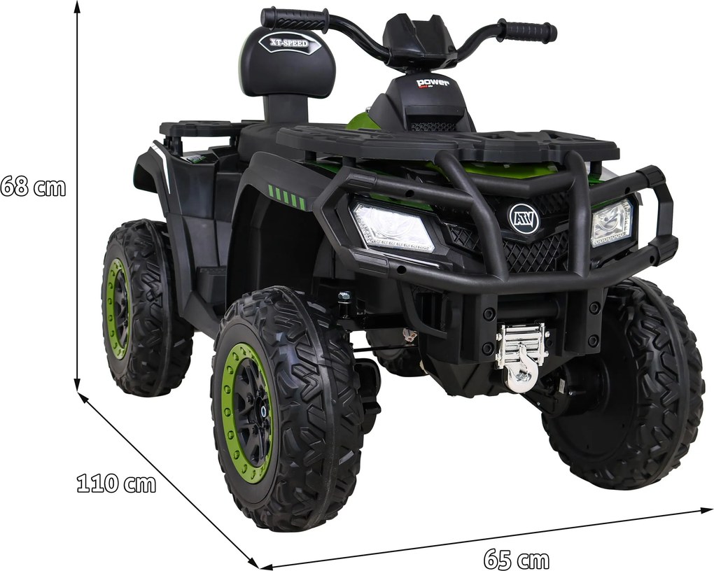 Ramiz Štvorkolka XT-Speed pre deti zelená + pohon 4x4 + EVA kolesá + pomalý štart + MP3 rádio + LED