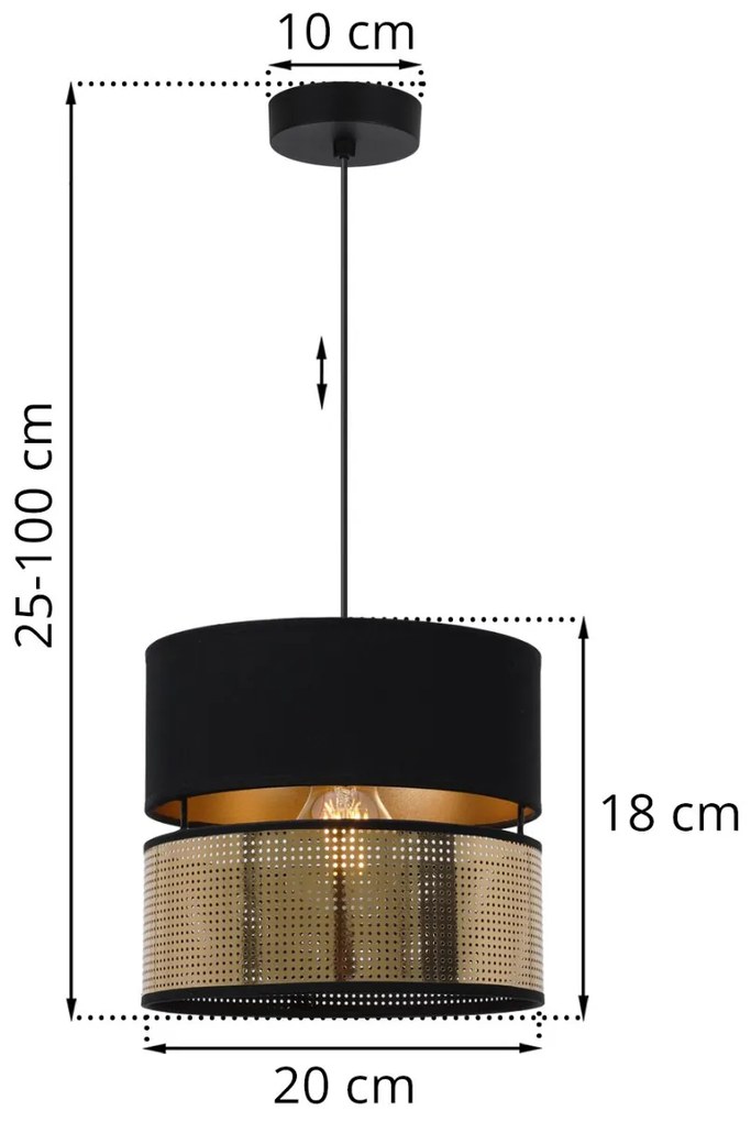 Závesné svietidlo Asti2, 1x PVC/čierne textilné tienidlo, (fi 20cm), g, b
