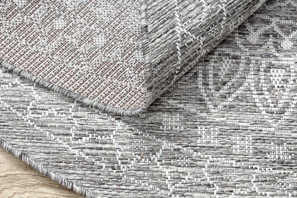 Šnúrkový okrúhly koberec SIZAL LOFT 21207 BOHO Mandala, slonovinová kosť - sivý