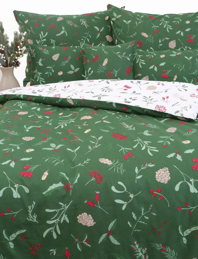 Vianočné predĺžené bavlnené obliečky Renforcé - Cezmínové vetvičky