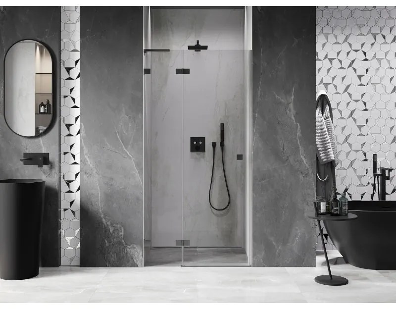 Mexen, Mexen Lunar L Otočné ľavé sprchové dvere 75 cm, transparentné, pištoľový kov - 834L-075-000-95-00-L