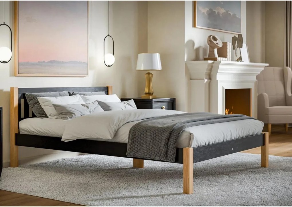 Drevená posteľ GAJA 140x200 biela/čierna