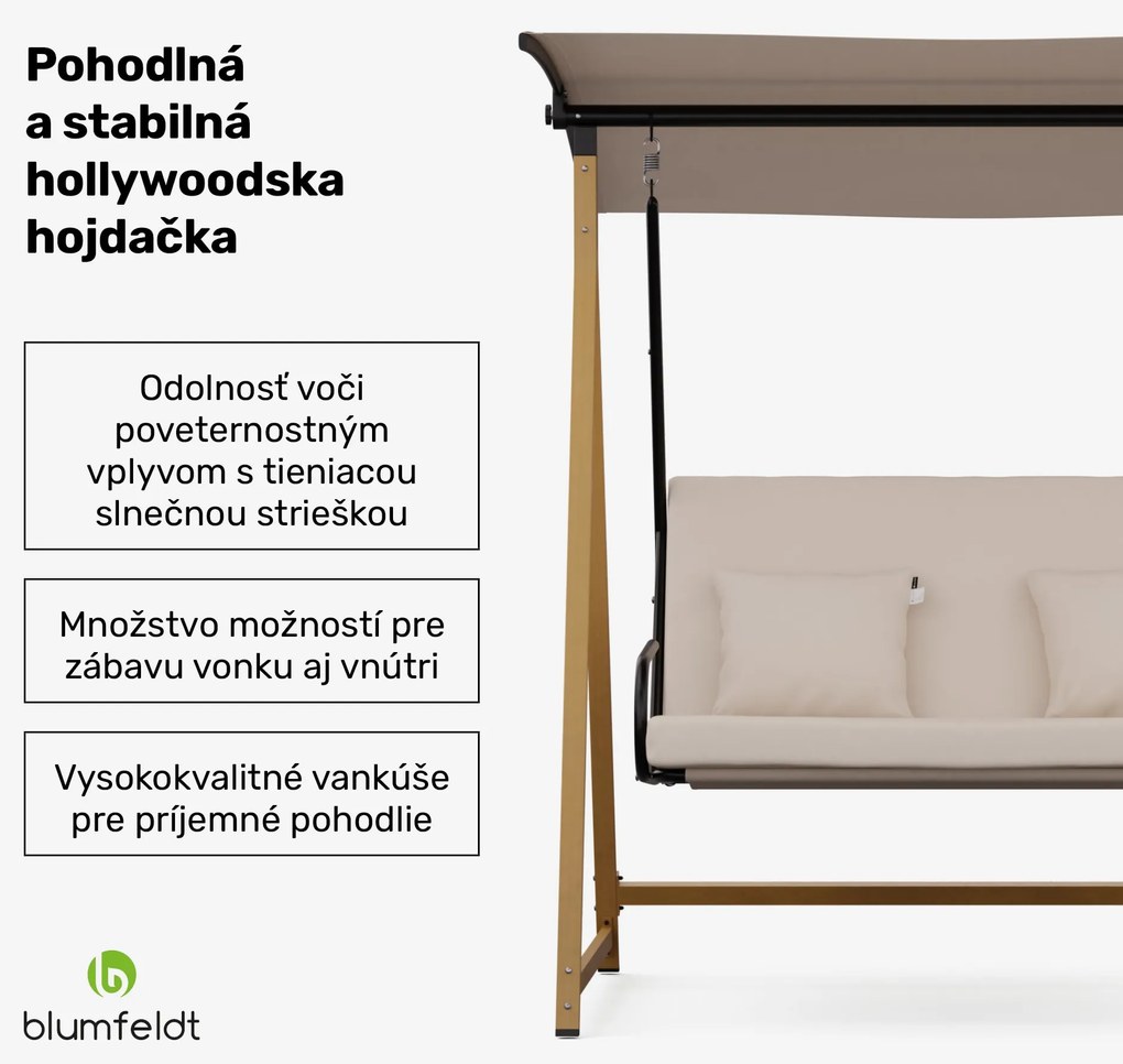 Blumfeldt ZenGrove, hollywoodska hojdačka, 2-miestna, individuálne nastaviteľná, oceľ s práškovou povrchovou úpravou, odolná voči poveternostným vplyvom