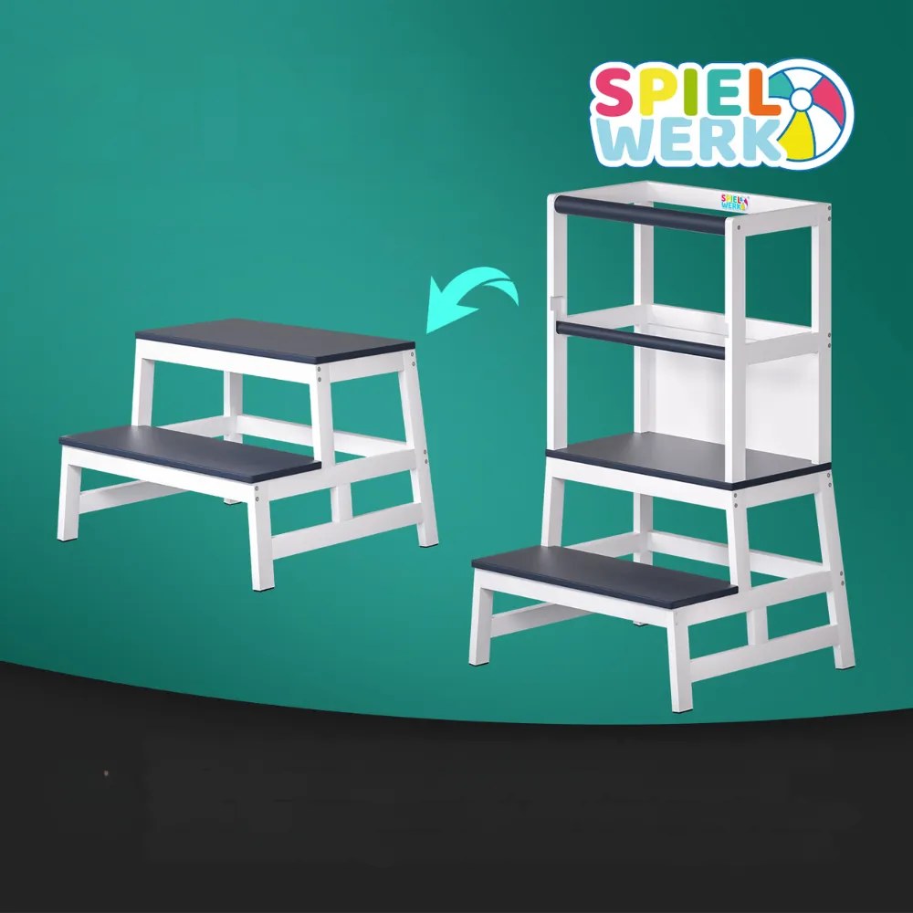 Učiaca veža PLAY borovica, 93x56x49, biela/antracit Spielwerk
