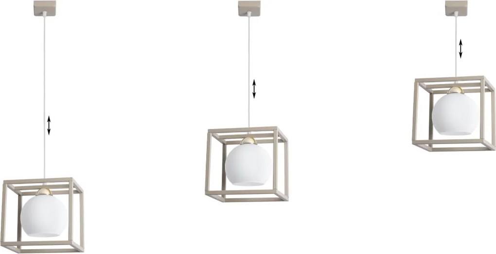 Závesné svietidlo Eliza Cage, 1x biele sklenené tienidlo v kovovom ráme