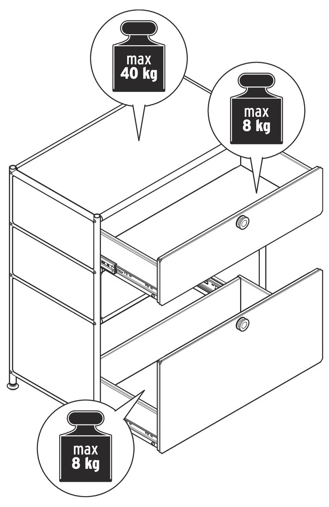 Kovová komoda »CN3« s 3 zásuvkami, čierna